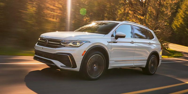white VW Tiguan on the road