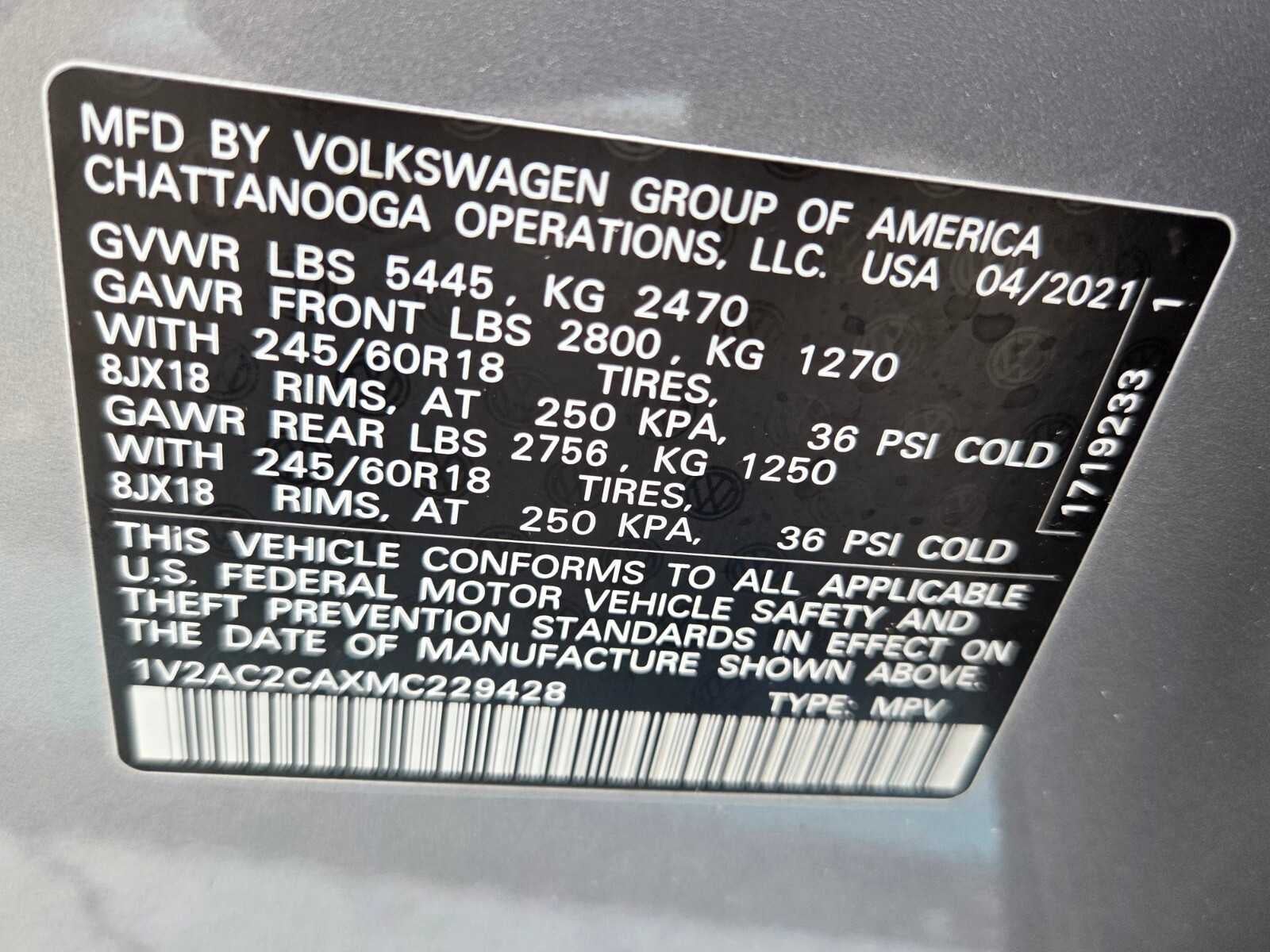 2021 Volkswagen Atlas Cross Sport 2.0T S FWD