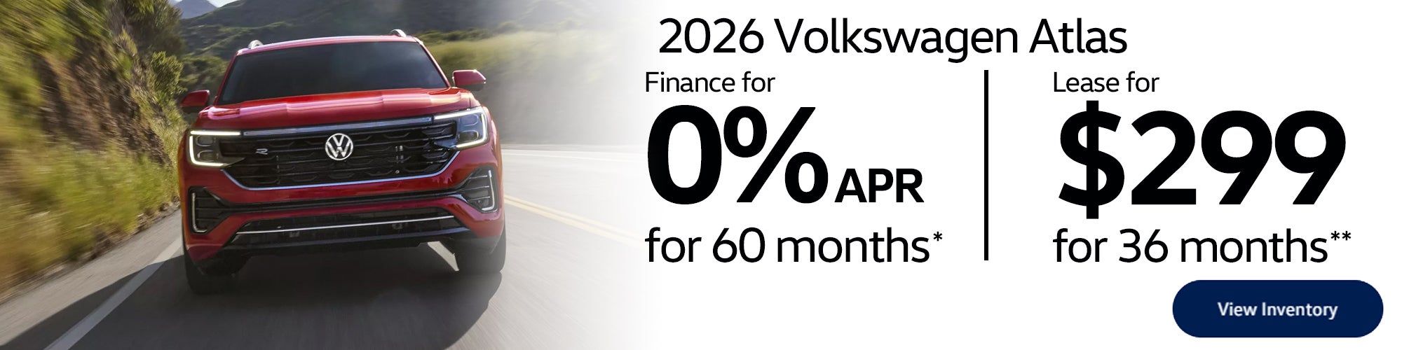 2026 VW Atlas Special APR and Customer Cash special