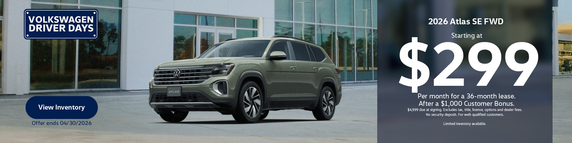 2026 Atlas SE FWD Lease after CB Offer - March